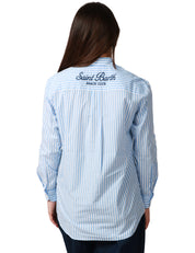 CAMICIA DONNA MC 2 SAINT BARTH BRIGITTE CELESTE A RIGHE CON RICAMO LOGO SULLA SCHIENA ALTA