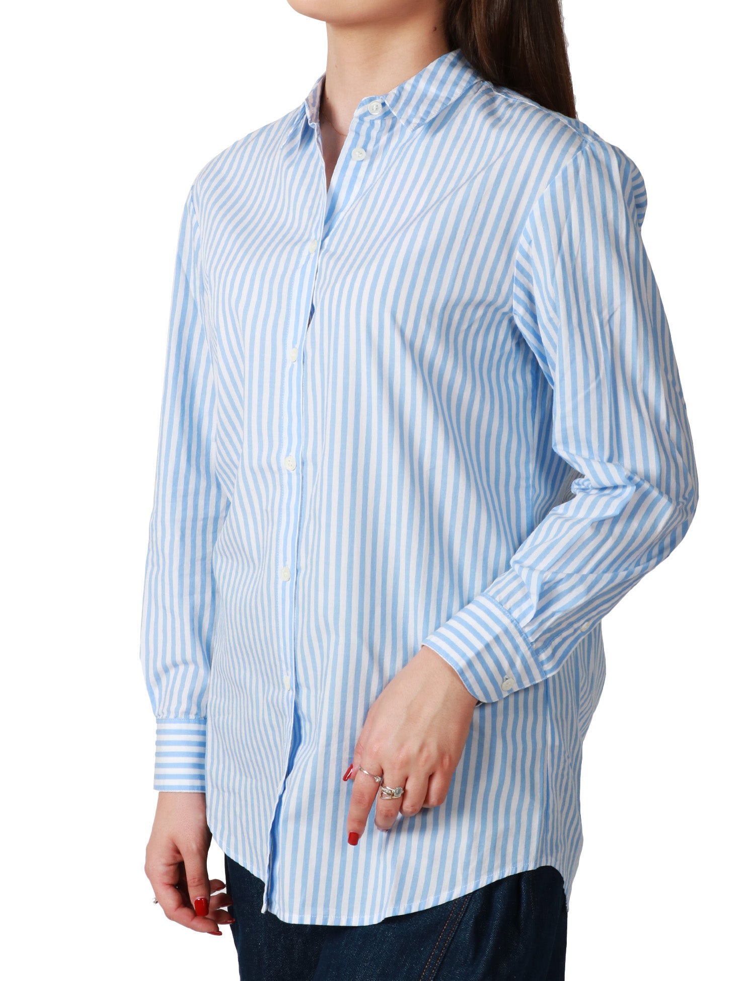 CAMICIA DONNA MC 2 SAINT BARTH BRIGITTE CELESTE A RIGHE CON RICAMO LOGO SULLA SCHIENA ALTA