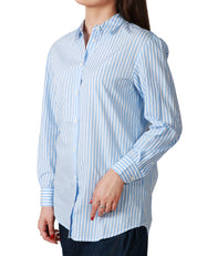 CAMICIA DONNA MC 2 SAINT BARTH BRIGITTE CELESTE A RIGHE CON RICAMO LOGO SULLA SCHIENA ALTA