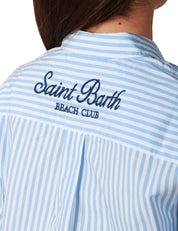 CAMICIA DONNA MC 2 SAINT BARTH BRIGITTE CELESTE A RIGHE CON RICAMO LOGO SULLA SCHIENA ALTA