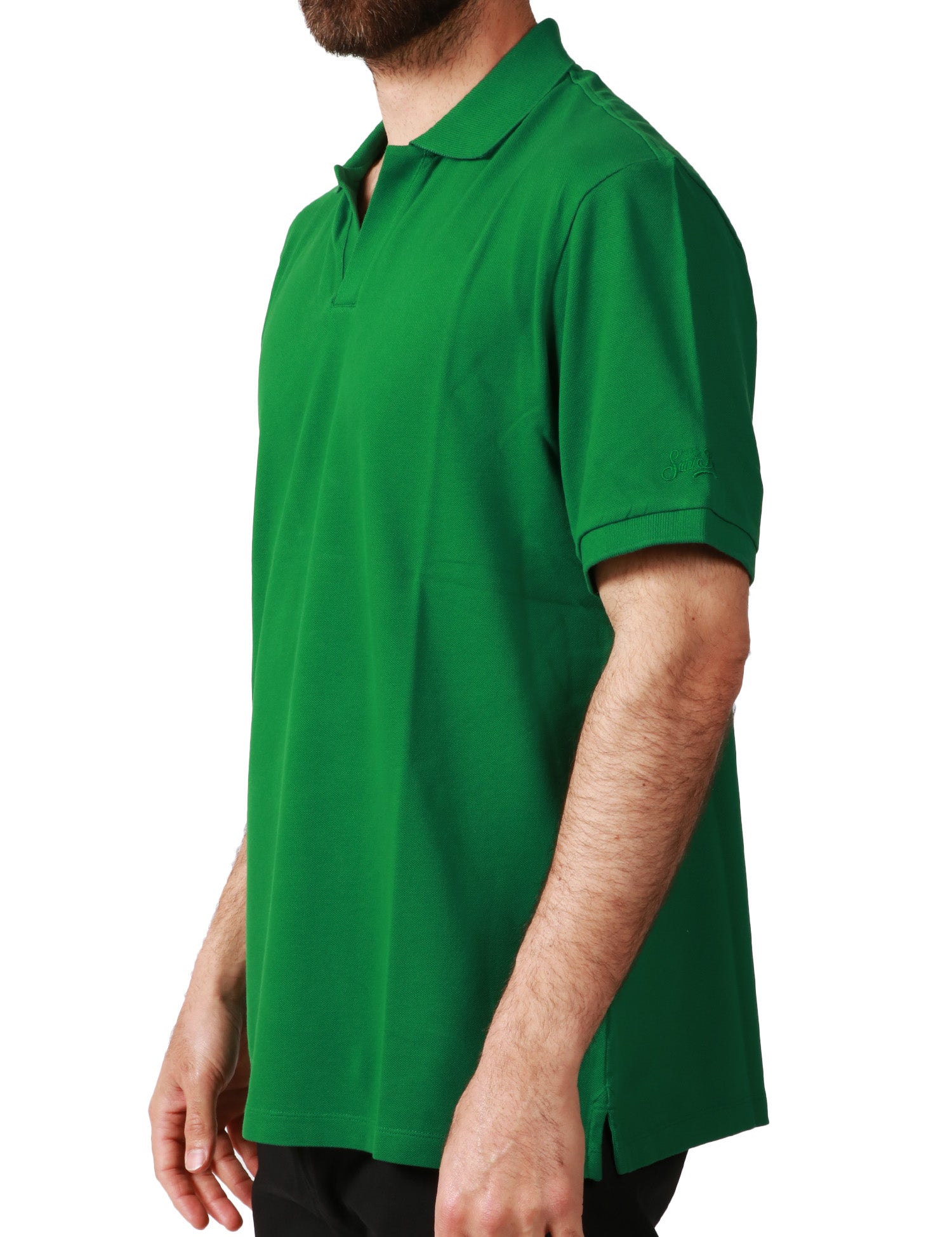 POLO UOMO MC 2 SAINT BARTH CAHRLES VERDE A MEZZA MANICA IN PIQUET DI COTONE CON RICAMO LOGO SULLA MANICA