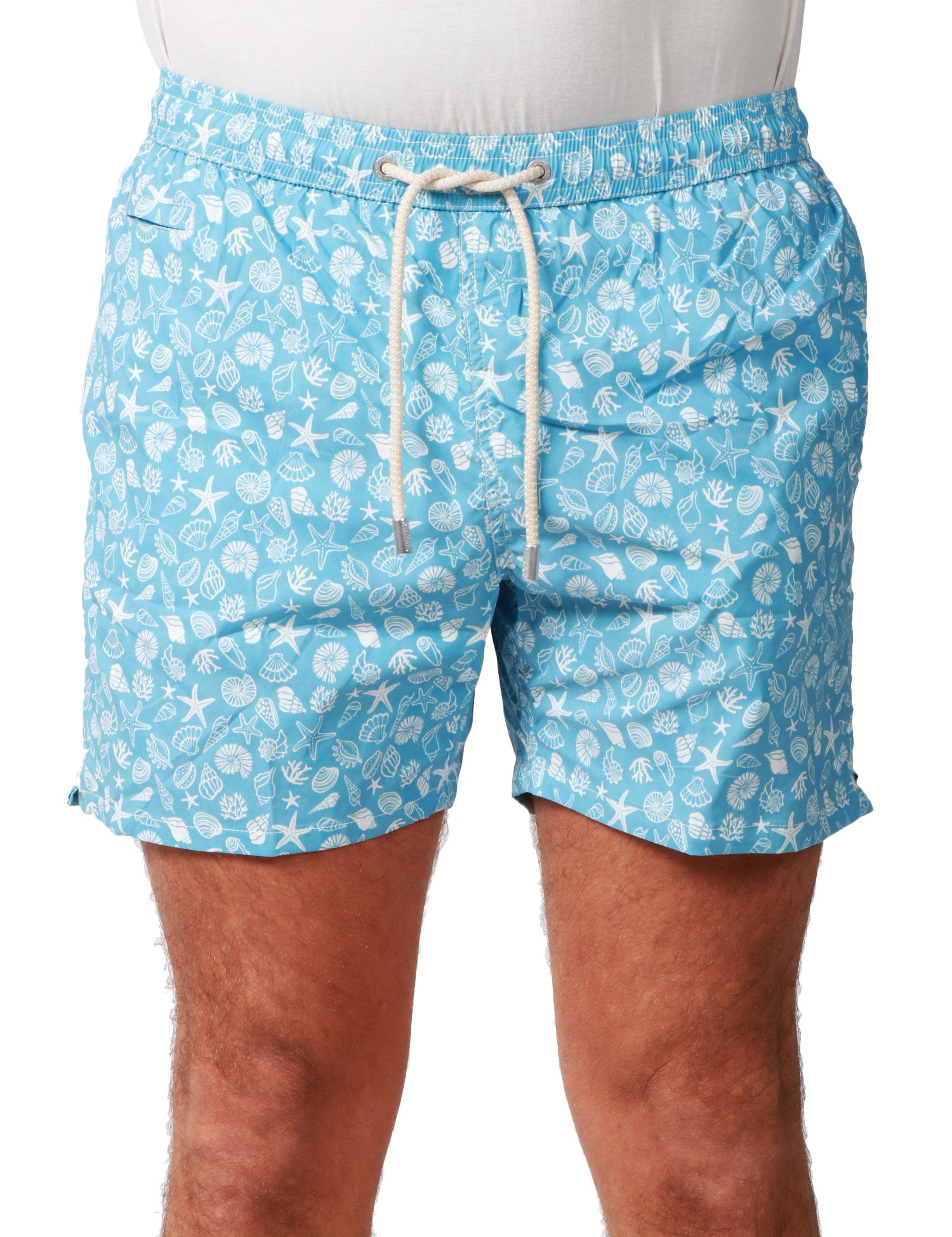 COSTUME MARE UOMO MC 2 SAINT BARTH COMFORT CELESTE CON STAMPA CONCHIGLIE TROPICALI IN TESSUTO LEGGERO
