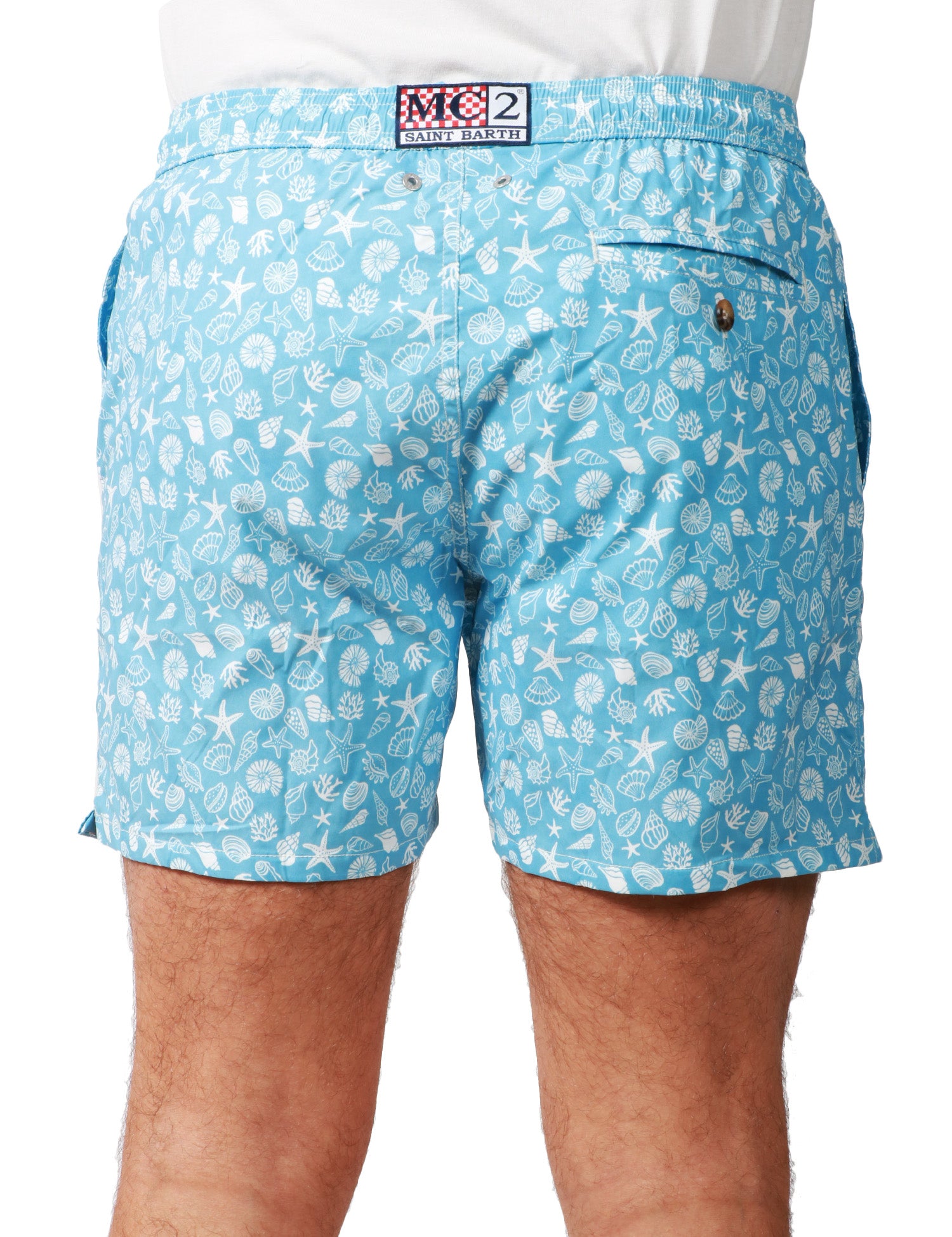 COSTUME MARE UOMO MC 2 SAINT BARTH COMFORT CELESTE CON STAMPA CONCHIGLIE TROPICALI IN TESSUTO LEGGERO