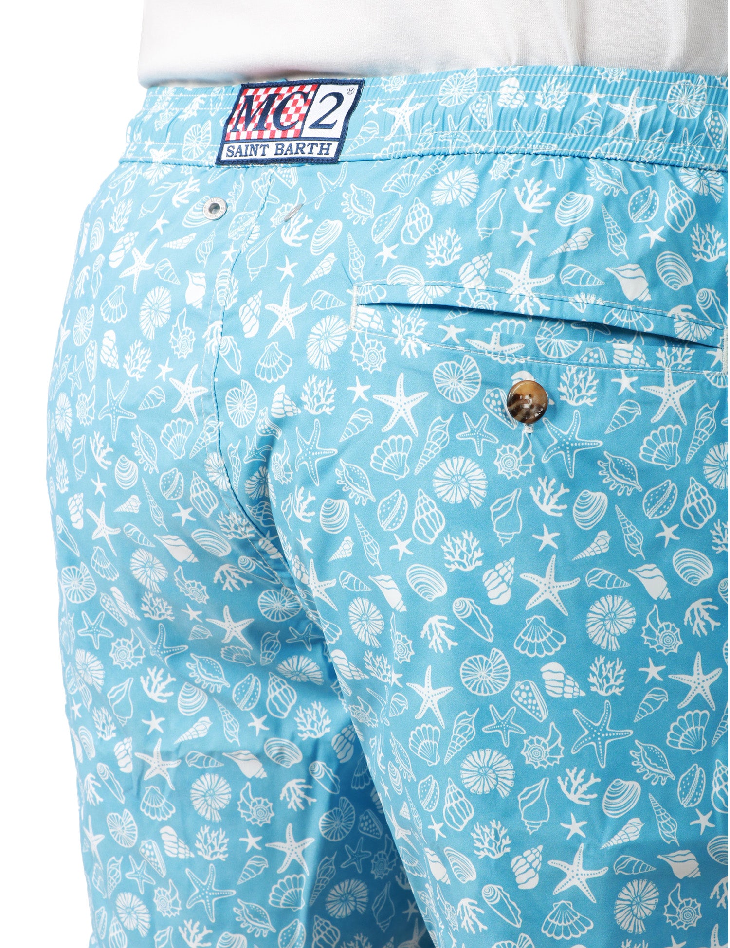 COSTUME MARE UOMO MC 2 SAINT BARTH COMFORT CELESTE CON STAMPA CONCHIGLIE TROPICALI IN TESSUTO LEGGERO