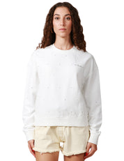 FELPA DONNA MC 2 SAINT BARTH BIANCA GIROCOLLO CON STRASS APPLICATI E RICAMO LOGO SUL CUORE