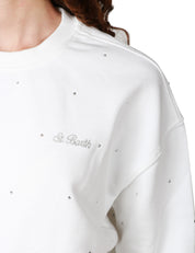 FELPA DONNA MC 2 SAINT BARTH BIANCA GIROCOLLO CON STRASS APPLICATI E RICAMO LOGO SUL CUORE