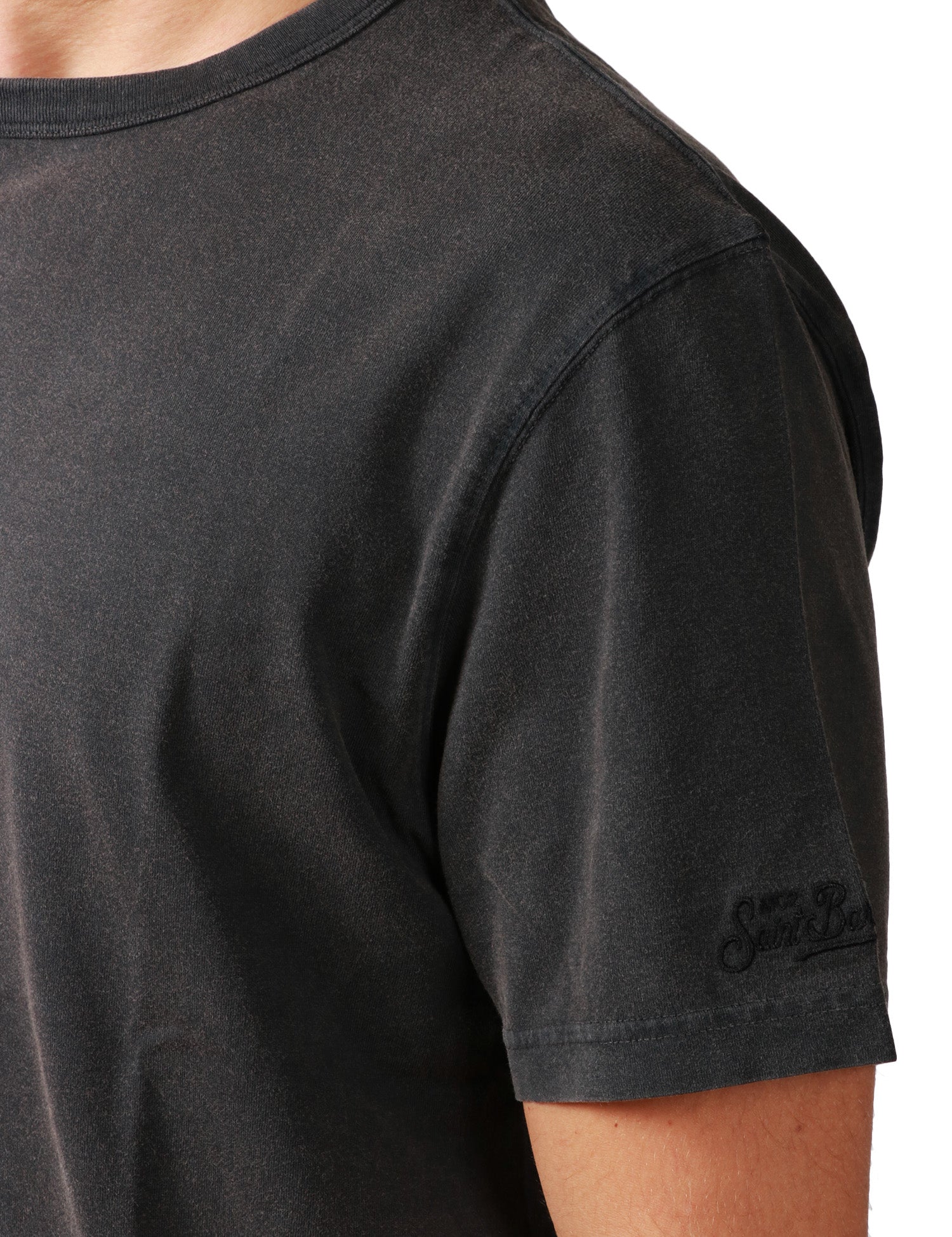 T-SHIRT UOMO MC2 SAINT BARTH DOVER NERA GIROCOLLO CON EFFETTO VINTAGE