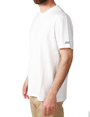 T-SHIRT UOMO MC 2 SAINT BARTH DOVER BIANCA GIROCOLLO IN PURO COTONE CON RICAMO LOGO SULLA MANICA SINISTRA