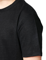 T-SHIRT UOMO MC 2 SAINT BARTH ECSTASEA NERA IN LINO CON RICAMO LOGO SULLA MANICA