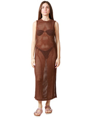 ABITO DONNA MC2 SAINT BARTH EILEEN MARRONE LUNGO GIROMANICA IN RETE CROCHET