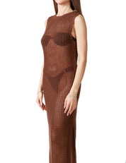 ABITO DONNA MC2 SAINT BARTH EILEEN MARRONE LUNGO GIROMANICA IN RETE CROCHET