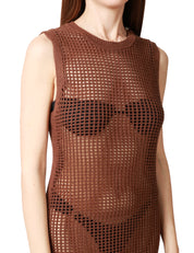 ABITO DONNA MC2 SAINT BARTH EILEEN MARRONE LUNGO GIROMANICA IN RETE CROCHET