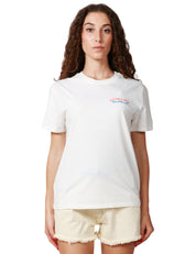 T-SHIRT DONNA MC2 SAINT BARTH EMILIE BIANCA CON SCRITTA "ESTATE-MI LONTANA" E RICAMO LOGO SULLA MANICA