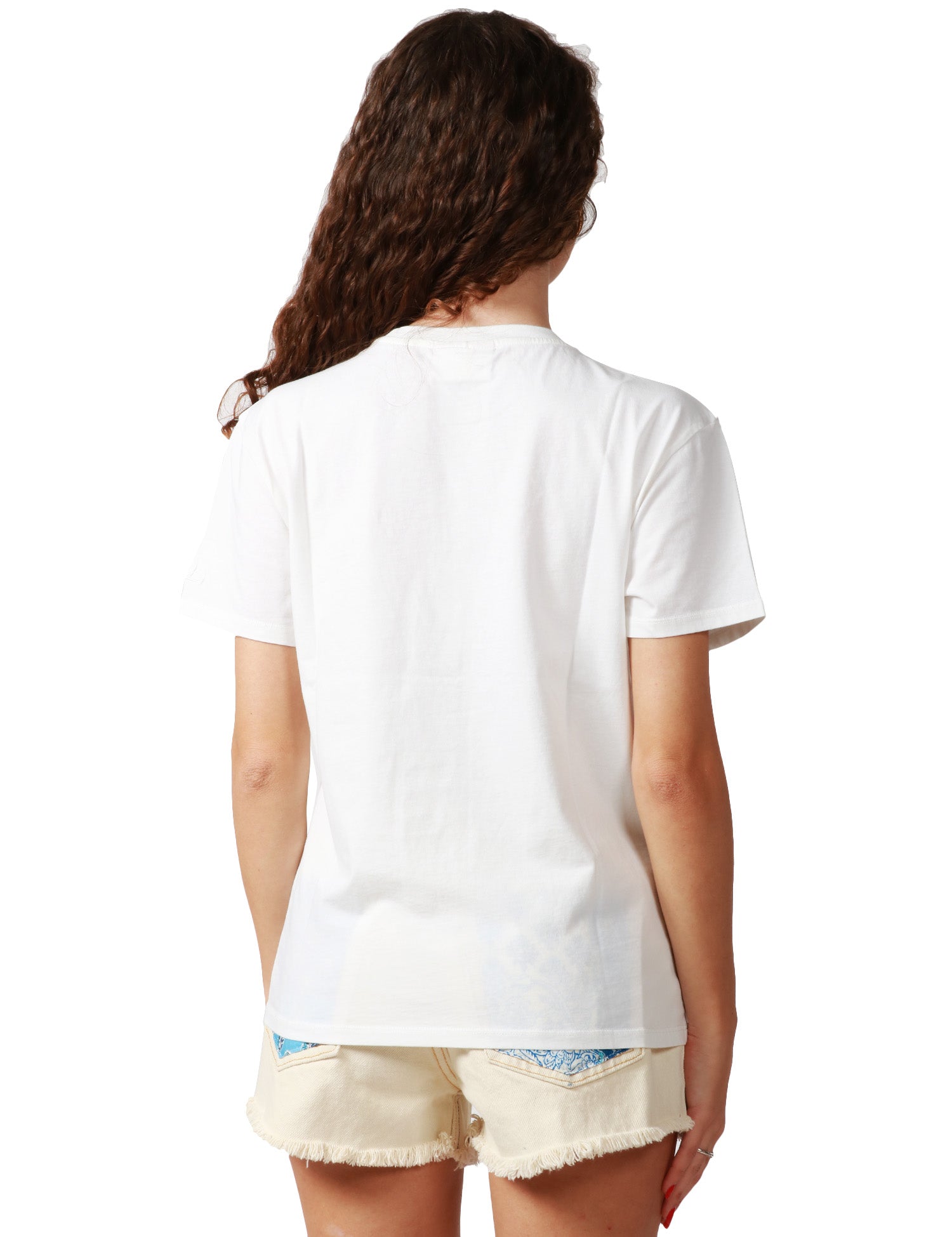 T-SHIRT DONNA MC2 SAINT BARTH EMILIE BIANCA CON SCRITTA "ESTATE-MI LONTANA" E RICAMO LOGO SULLA MANICA