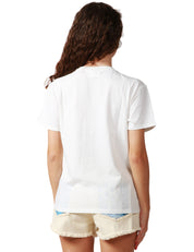 T-SHIRT DONNA MC2 SAINT BARTH EMILIE BIANCA CON SCRITTA "ESTATE-MI LONTANA" E RICAMO LOGO SULLA MANICA
