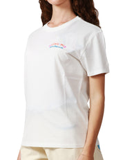 T-SHIRT DONNA MC2 SAINT BARTH EMILIE BIANCA CON SCRITTA "ESTATE-MI LONTANA" E RICAMO LOGO SULLA MANICA