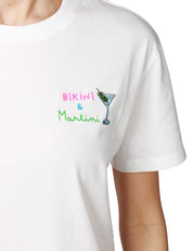T-SHIRT DONNA MC2 SAINT BARTH BIANCA IN JERSEY CON RICAMO SUL CUORE "BIKINI & MARTINI"