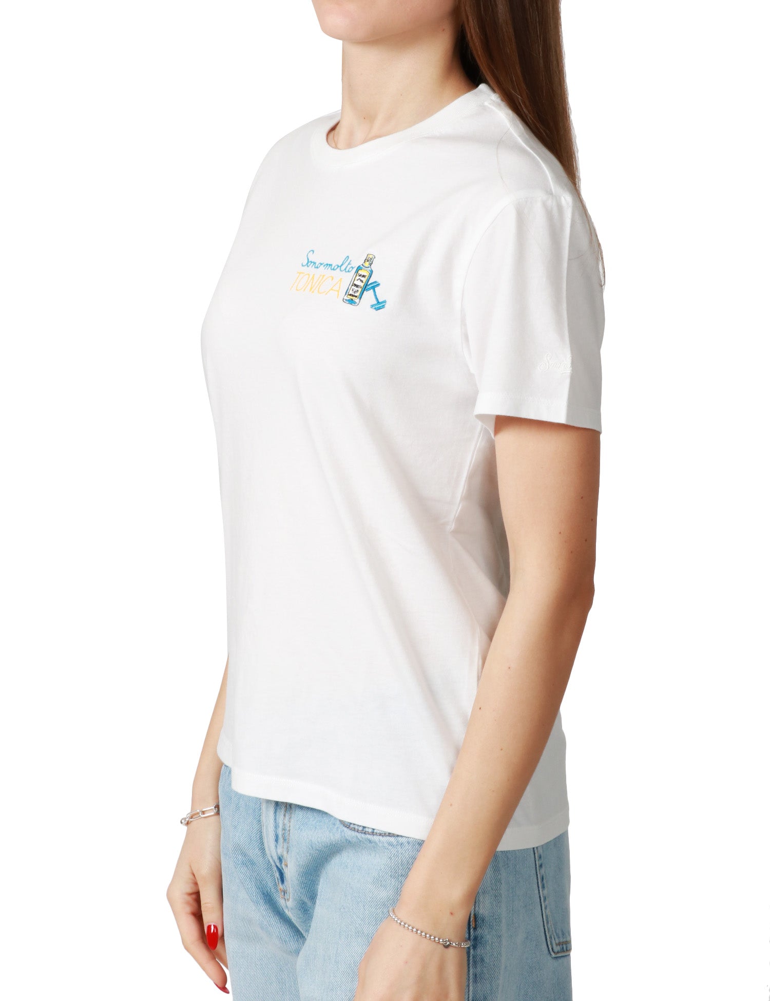 T-SHIRT DONNA MC2 SAINT BARTH BIANCA CON RICAMO SUL CUORE "SONO MOLTO TONICA"