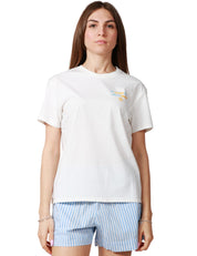 T-SHIRT DONNA MC2 SAINT MARTH EMILIE BIANCA CON SCRITTA "DI SOLARE HO SOLO LA CREMA" E RICAMO LOGO SULLA MANICA
