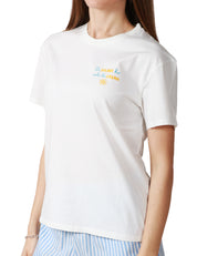T-SHIRT DONNA MC2 SAINT MARTH EMILIE BIANCA CON SCRITTA "DI SOLARE HO SOLO LA CREMA" E RICAMO LOGO SULLA MANICA