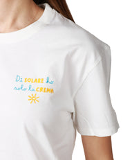 T-SHIRT DONNA MC2 SAINT MARTH EMILIE BIANCA CON SCRITTA "DI SOLARE HO SOLO LA CREMA" E RICAMO LOGO SULLA MANICA