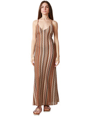ABITO DONNA MC2 SAINT BARTH EYDIS MARRONE A MOTIVO CHEVRON IN MAGLIA RASCHEL CON SCOLLO A V