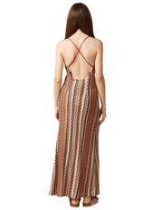 ABITO DONNA MC2 SAINT BARTH EYDIS MARRONE A MOTIVO CHEVRON IN MAGLIA RASCHEL CON SCOLLO A V