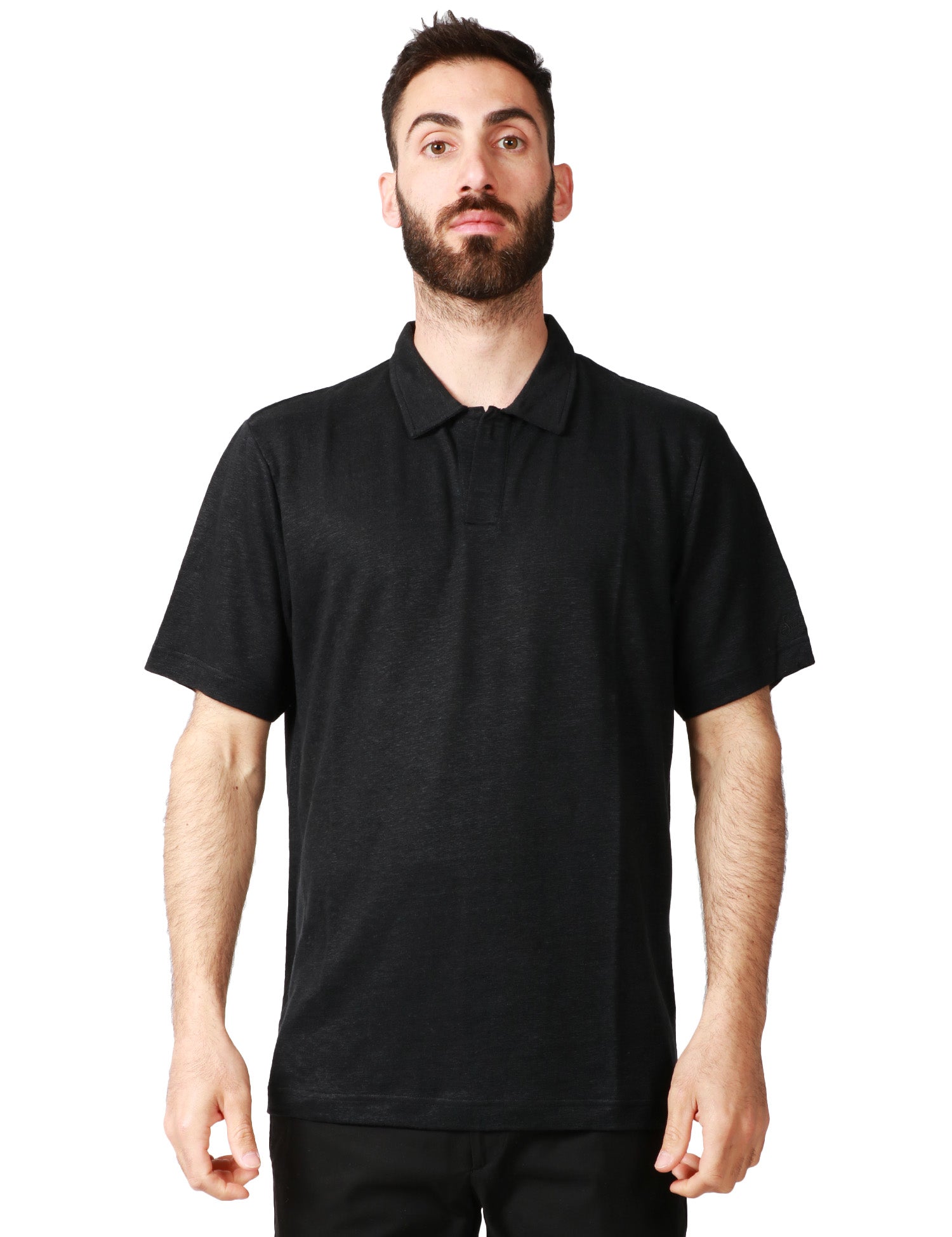 POLO UOMO MC 2 SAINT BARTH FRASER NERA SENZA BOTTONI 100%LINO