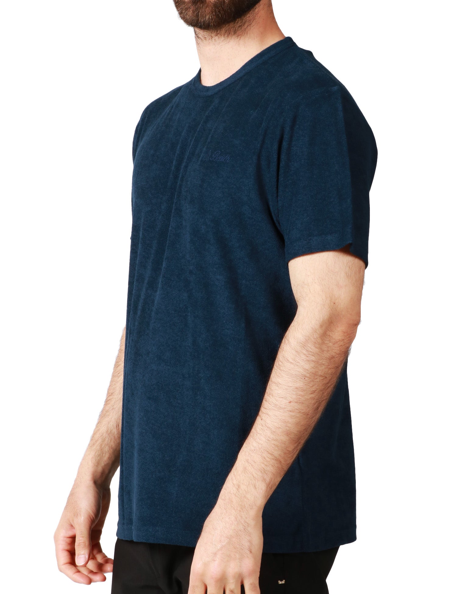 T-SHIRT UOMO MC 2 SAINT BARTH GARY BLU NAVI IN SPUGNA LEGGERA CON RICAMO LOGO SUL PETTO