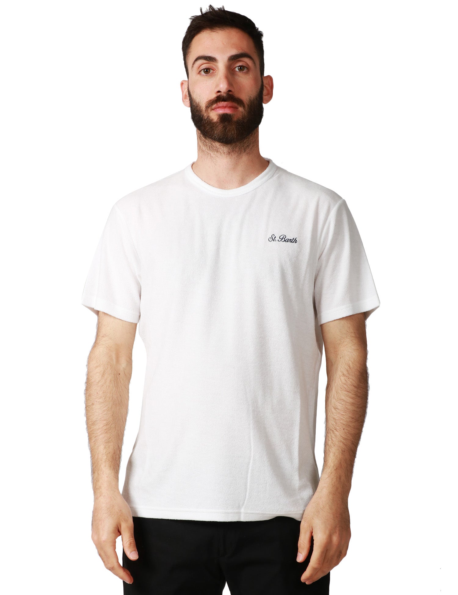 T-SHIRT UOMO MC 2 SAINT BARTH GARY BIANCA IN TESSUTO DI SPUGNA LEGGERO CON RICAMO LOGO SUL PETTO