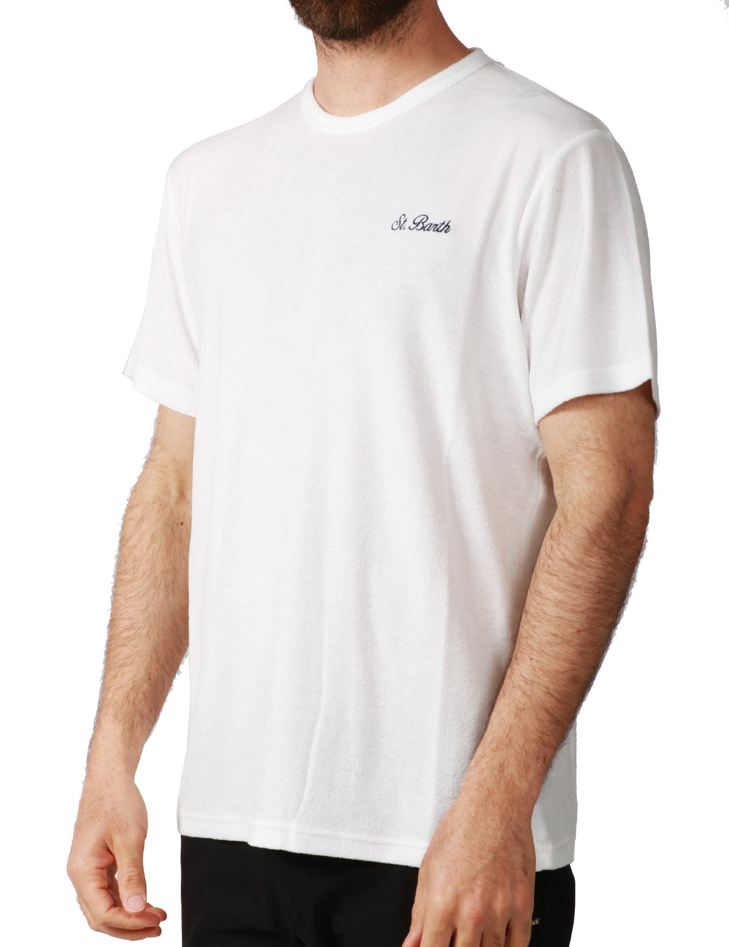 T-SHIRT UOMO MC 2 SAINT BARTH GARY BIANCA IN TESSUTO DI SPUGNA LEGGERO CON RICAMO LOGO SUL PETTO