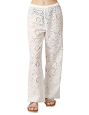 PANTALONE DONNA MC2 SAINT BARTH INEZ BIANCO IN PIZZO SANGALLO A GAMBA DRITTA E VITA ELASTICIZZATA
