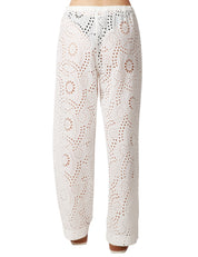 PANTALONE DONNA MC2 SAINT BARTH INEZ BIANCO IN PIZZO SANGALLO A GAMBA DRITTA E VITA ELASTICIZZATA