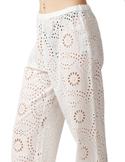 PANTALONE DONNA MC2 SAINT BARTH INEZ BIANCO IN PIZZO SANGALLO A GAMBA DRITTA E VITA ELASTICIZZATA