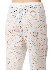 PANTALONE DONNA MC2 SAINT BARTH INEZ BIANCO IN PIZZO SANGALLO A GAMBA DRITTA E VITA ELASTICIZZATA