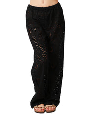 PANTALONE DONNA MC2 SAINT BARTH INEZ NERO IN PIZZO SANGALLO CON GAMBA DRITTA E VITA ELASTICIZZATA