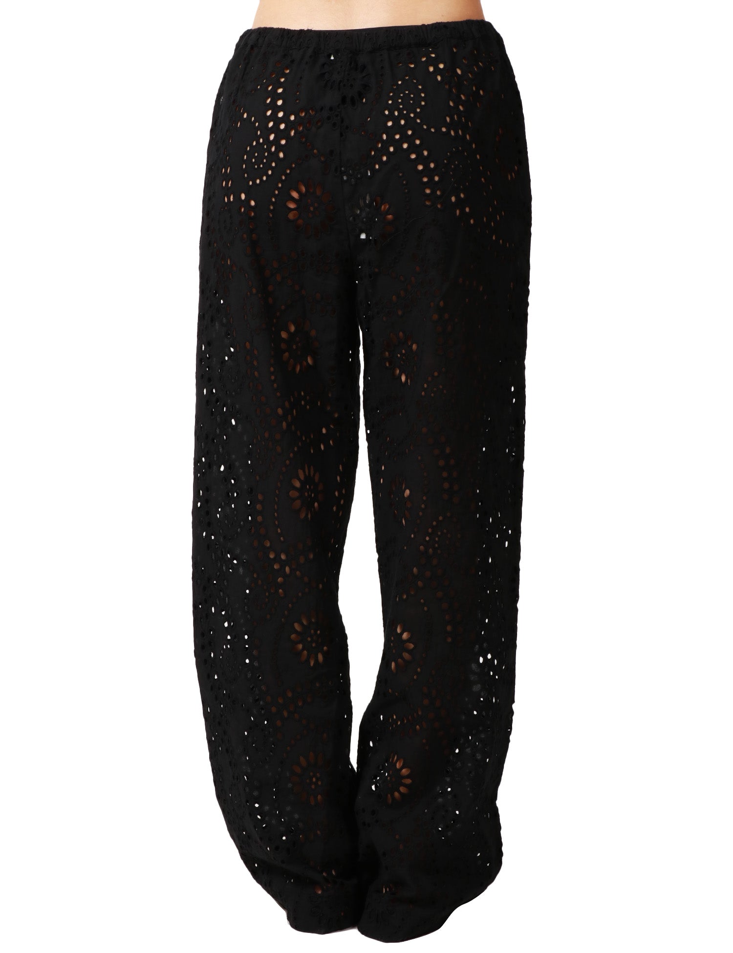 PANTALONE DONNA MC2 SAINT BARTH INEZ NERO IN PIZZO SANGALLO CON GAMBA DRITTA E VITA ELASTICIZZATA