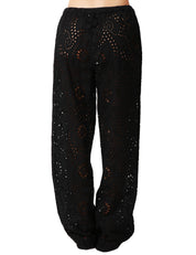 PANTALONE DONNA MC2 SAINT BARTH INEZ NERO IN PIZZO SANGALLO CON GAMBA DRITTA E VITA ELASTICIZZATA