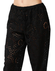 PANTALONE DONNA MC2 SAINT BARTH INEZ NERO IN PIZZO SANGALLO CON GAMBA DRITTA E VITA ELASTICIZZATA