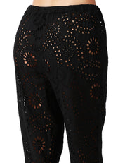 PANTALONE DONNA MC2 SAINT BARTH INEZ NERO IN PIZZO SANGALLO CON GAMBA DRITTA E VITA ELASTICIZZATA