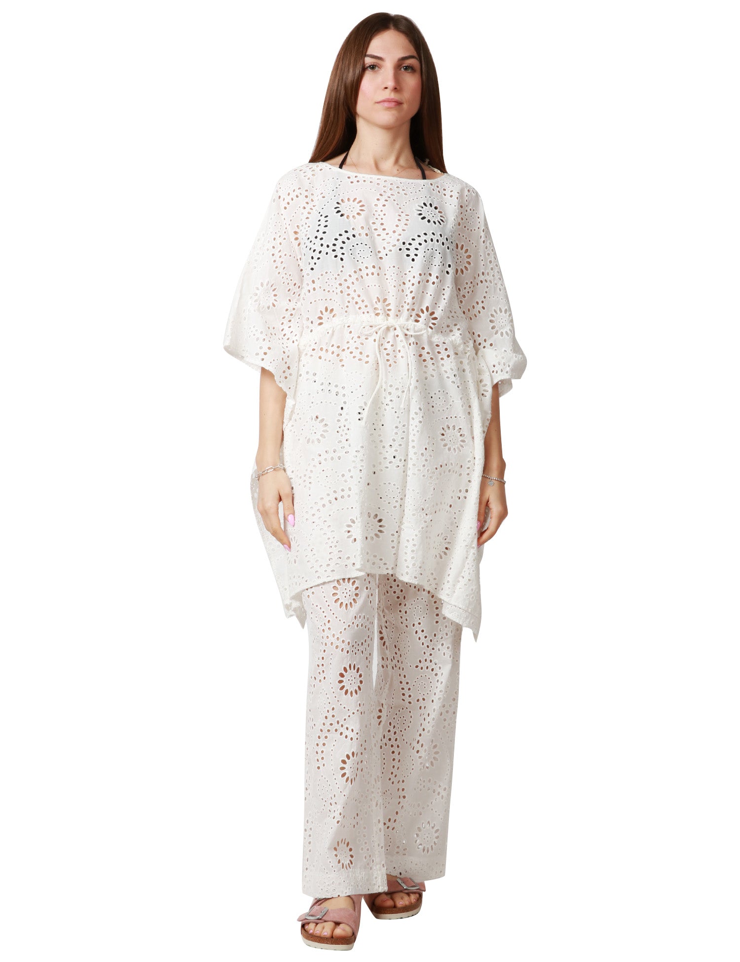 CAFTANO DONNA MC 2 SAINT BARTH IRIA BIANCO IN PIZZO SANGALLO CON MANICHE A PONCHO