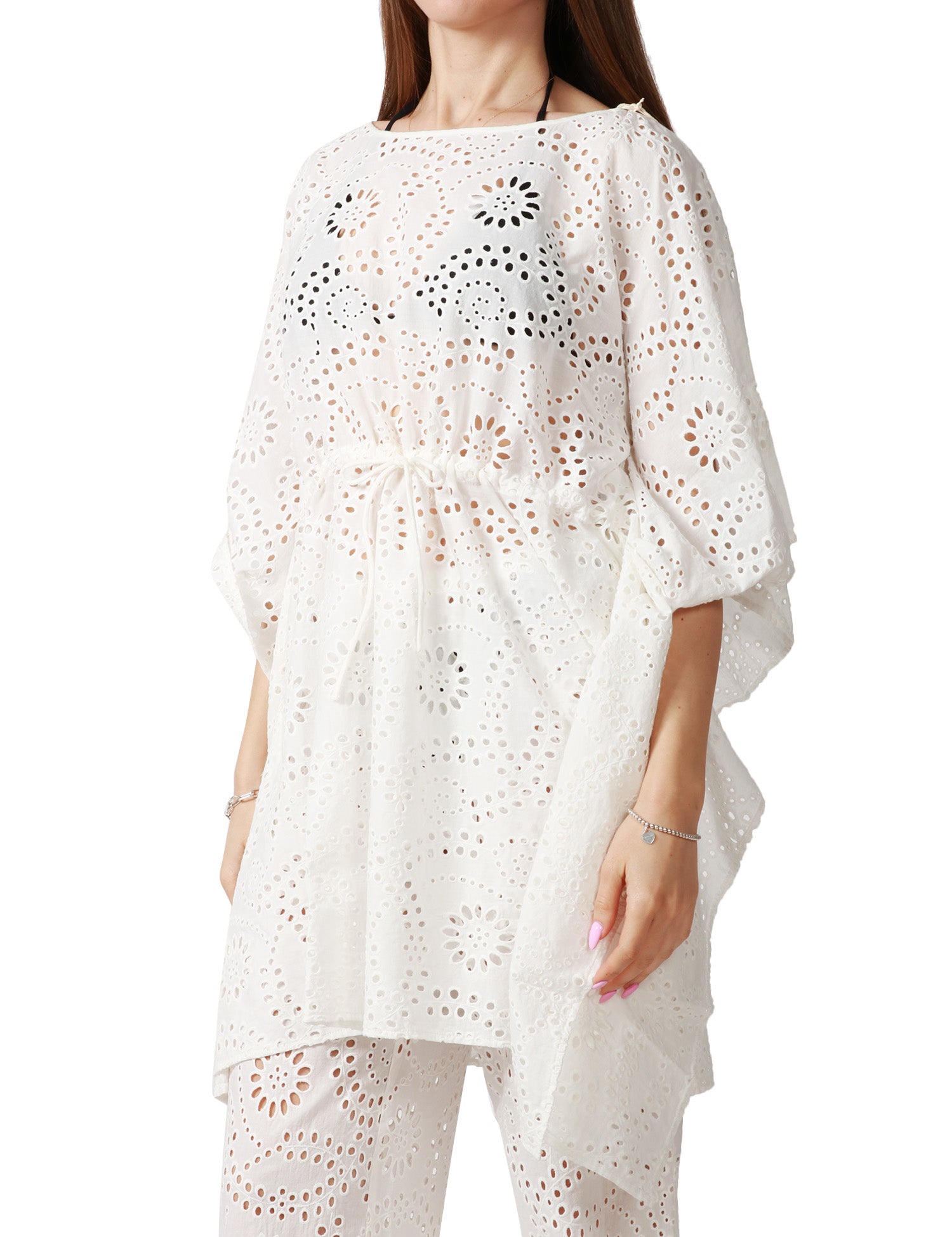CAFTANO DONNA MC 2 SAINT BARTH IRIA BIANCO IN PIZZO SANGALLO CON MANICHE A PONCHO