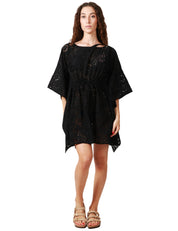 CAFTANO DONNA MC2 SAINT BARTH IRIA NERO IN PIZZO SANGALLO CON MANICA A PONCHO 100% COTONE