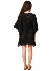 CAFTANO DONNA MC2 SAINT BARTH IRIA NERO IN PIZZO SANGALLO CON MANICA A PONCHO 100% COTONE