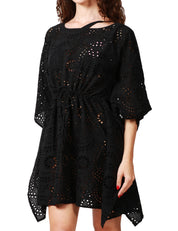 CAFTANO DONNA MC2 SAINT BARTH IRIA NERO IN PIZZO SANGALLO CON MANICA A PONCHO 100% COTONE
