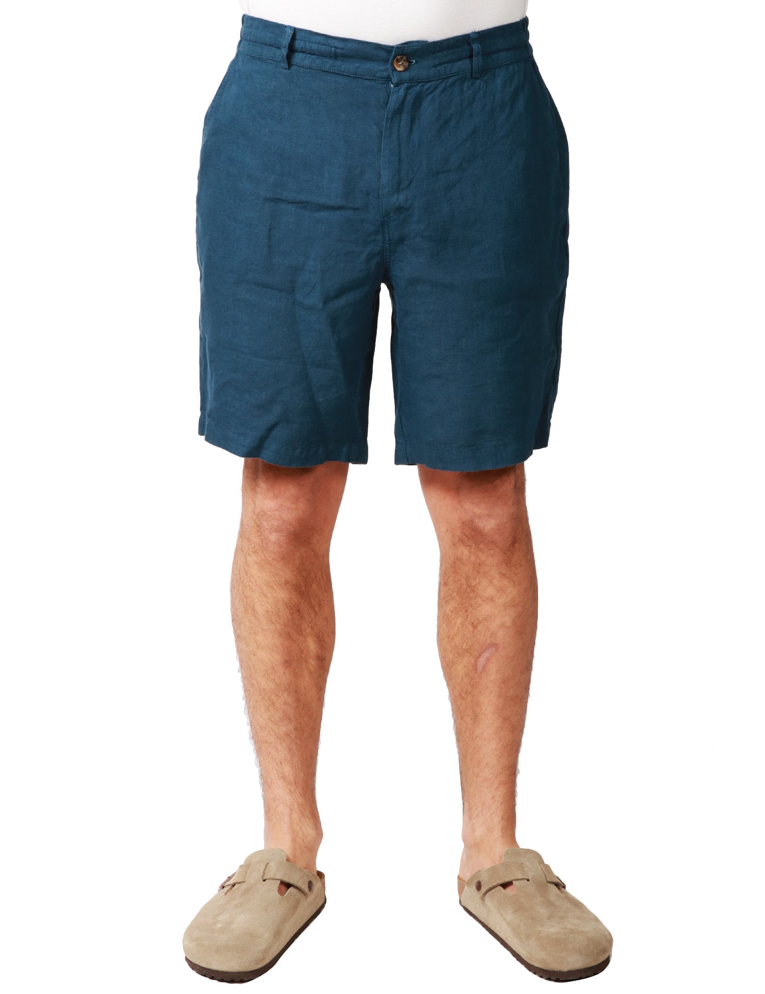 BERMUDA UOMO MC 2 SAINT BARTH ISCHIA BLU IN LINO CON RICAMO LOGO POSTERIORE