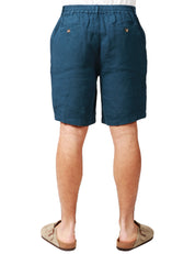 BERMUDA UOMO MC 2 SAINT BARTH ISCHIA BLU IN LINO CON RICAMO LOGO POSTERIORE