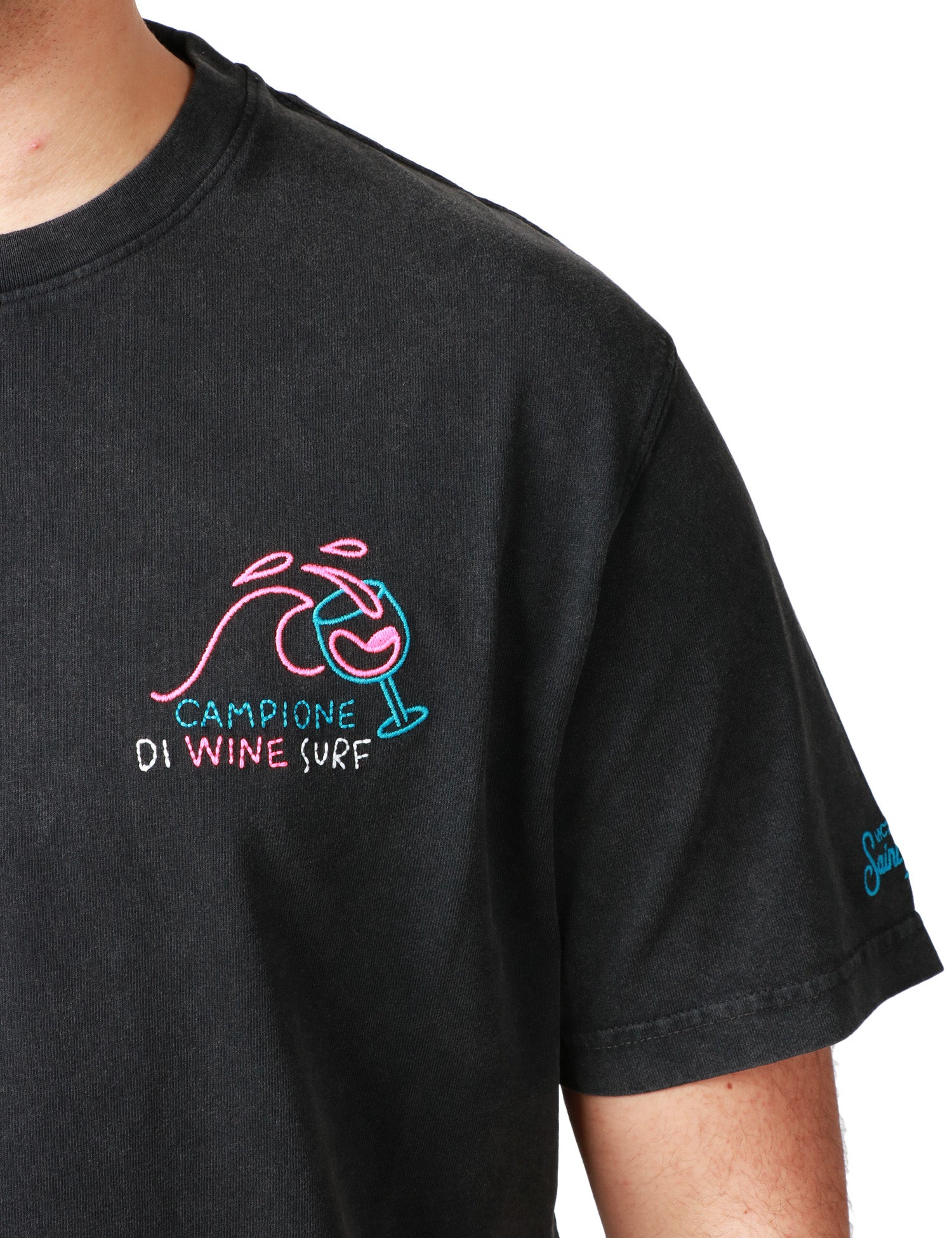 T-SHIRT UOMO MC 2 SAINT BARTH JACK NERA CON RICAMO "CAMPIONE DI WINE SURF"