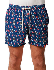 COSTUME MARE UOMO MC 2 SAINT BARTH BLU CON STAMPA OROLOGI E RED COLA IN TESSUTO LEGGERO