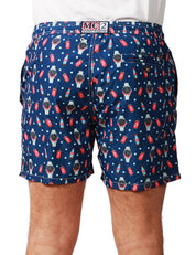 COSTUME MARE UOMO MC 2 SAINT BARTH BLU CON STAMPA OROLOGI E RED COLA IN TESSUTO LEGGERO